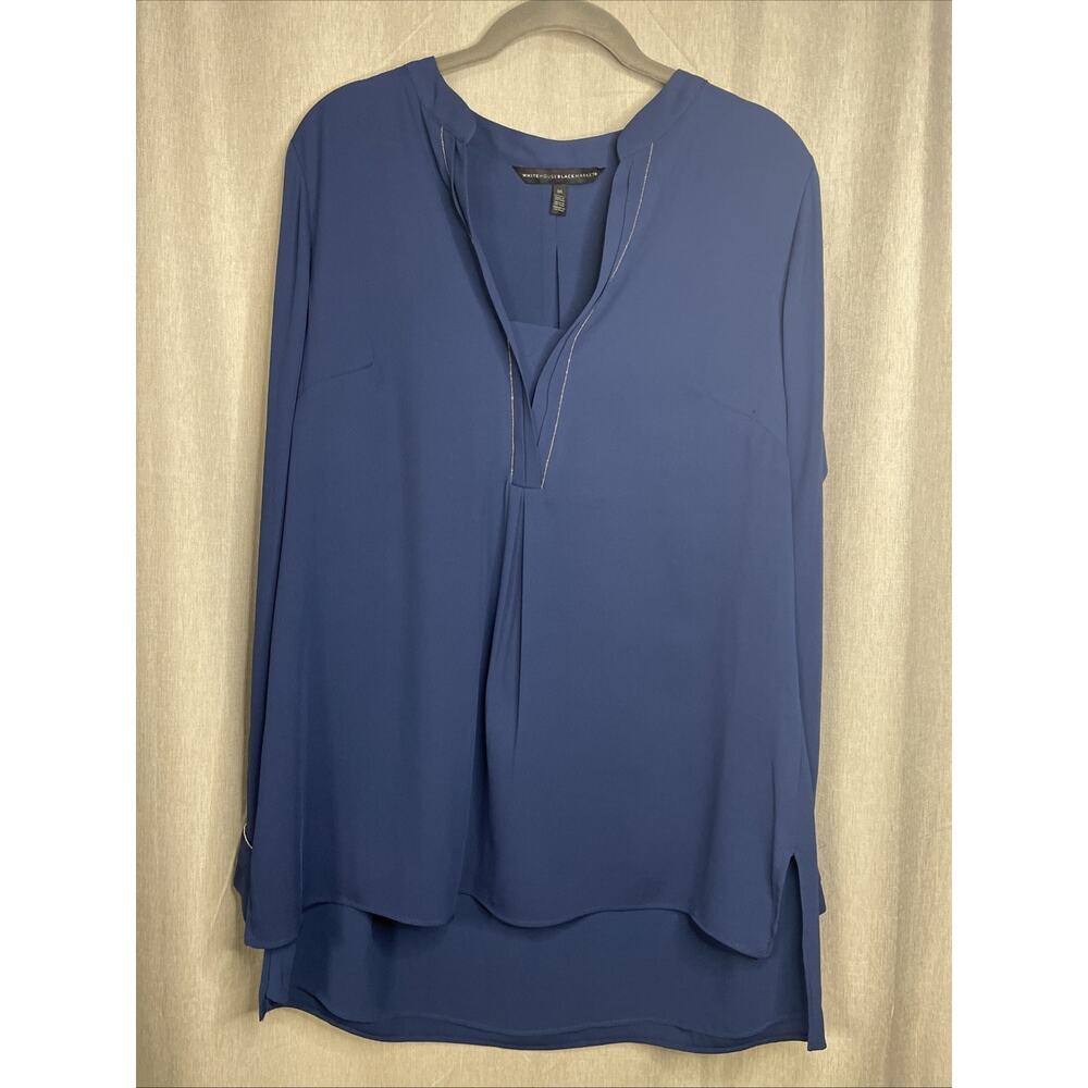 WHBM Tunic Blue Top Hi/Lo Hem Size 10 - Beautiful Metallic Trim/Zipper Sleeve